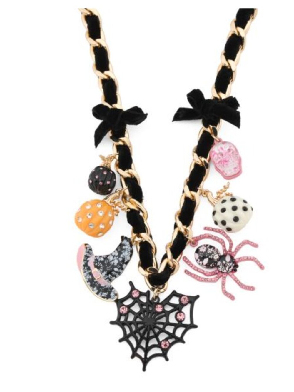 Betsey Johnson Halloween spider witch hat skull Pretty Spooky Drama Necklace